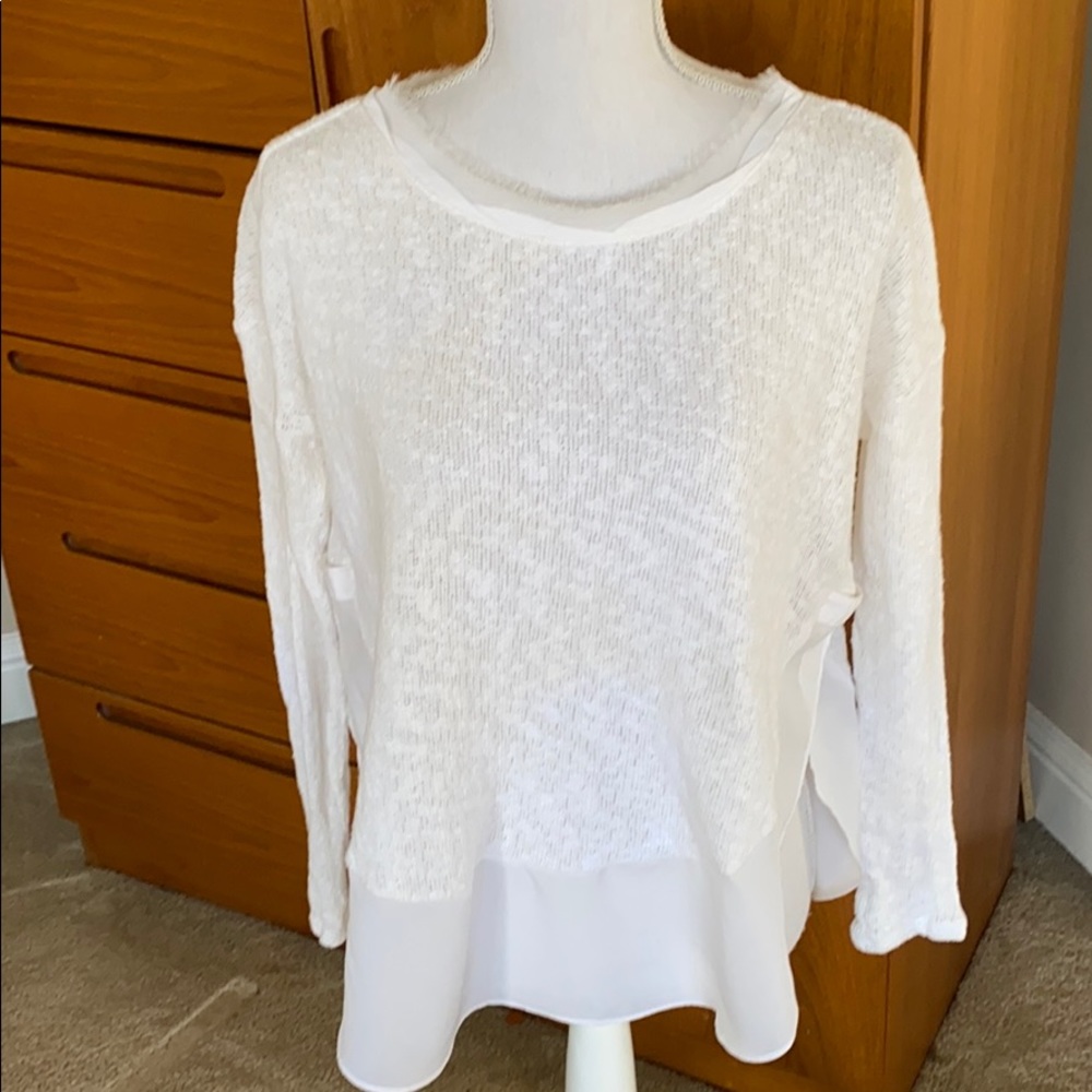 Anthropologie white cotton/spandex long sleeve top